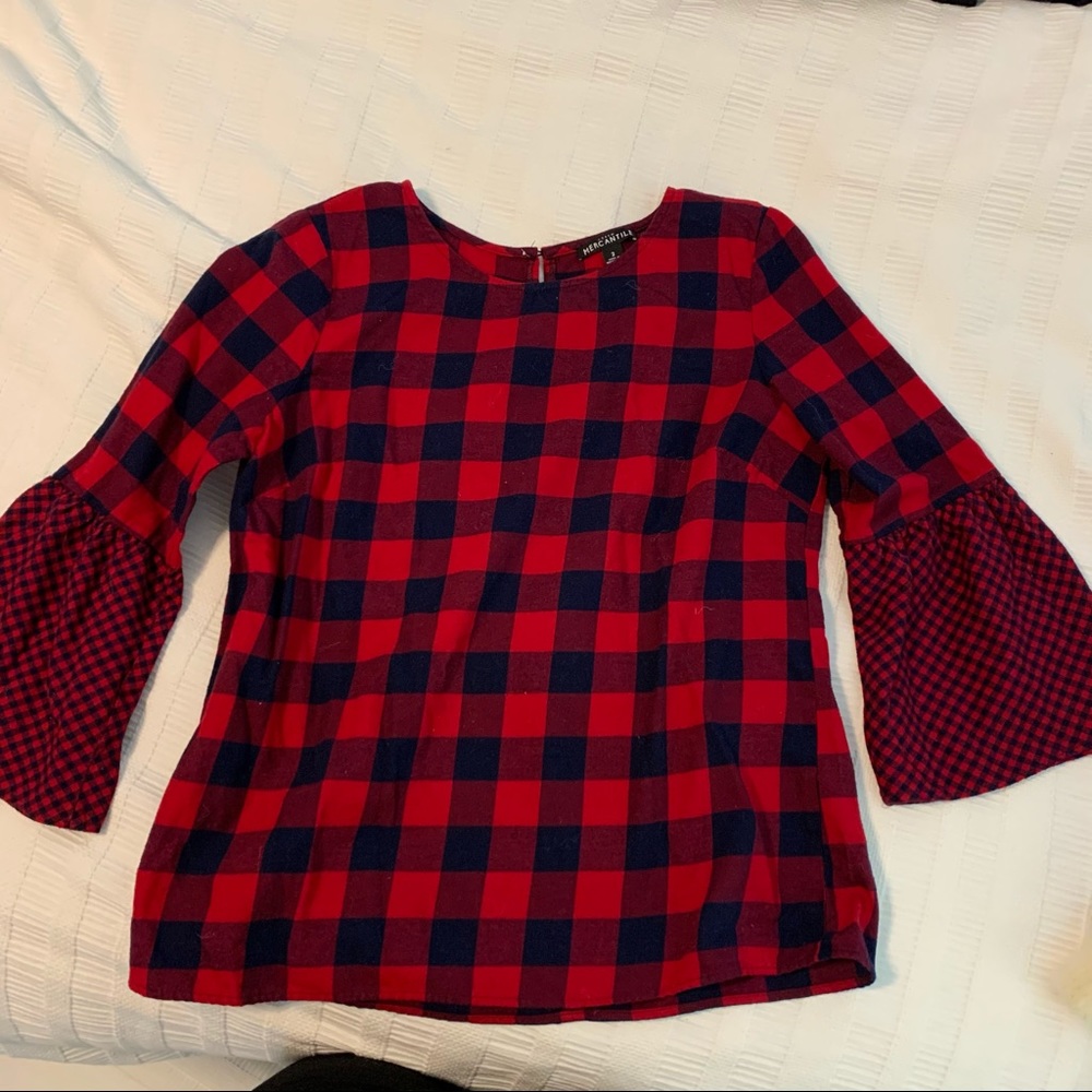 Gingham bell sleeve top